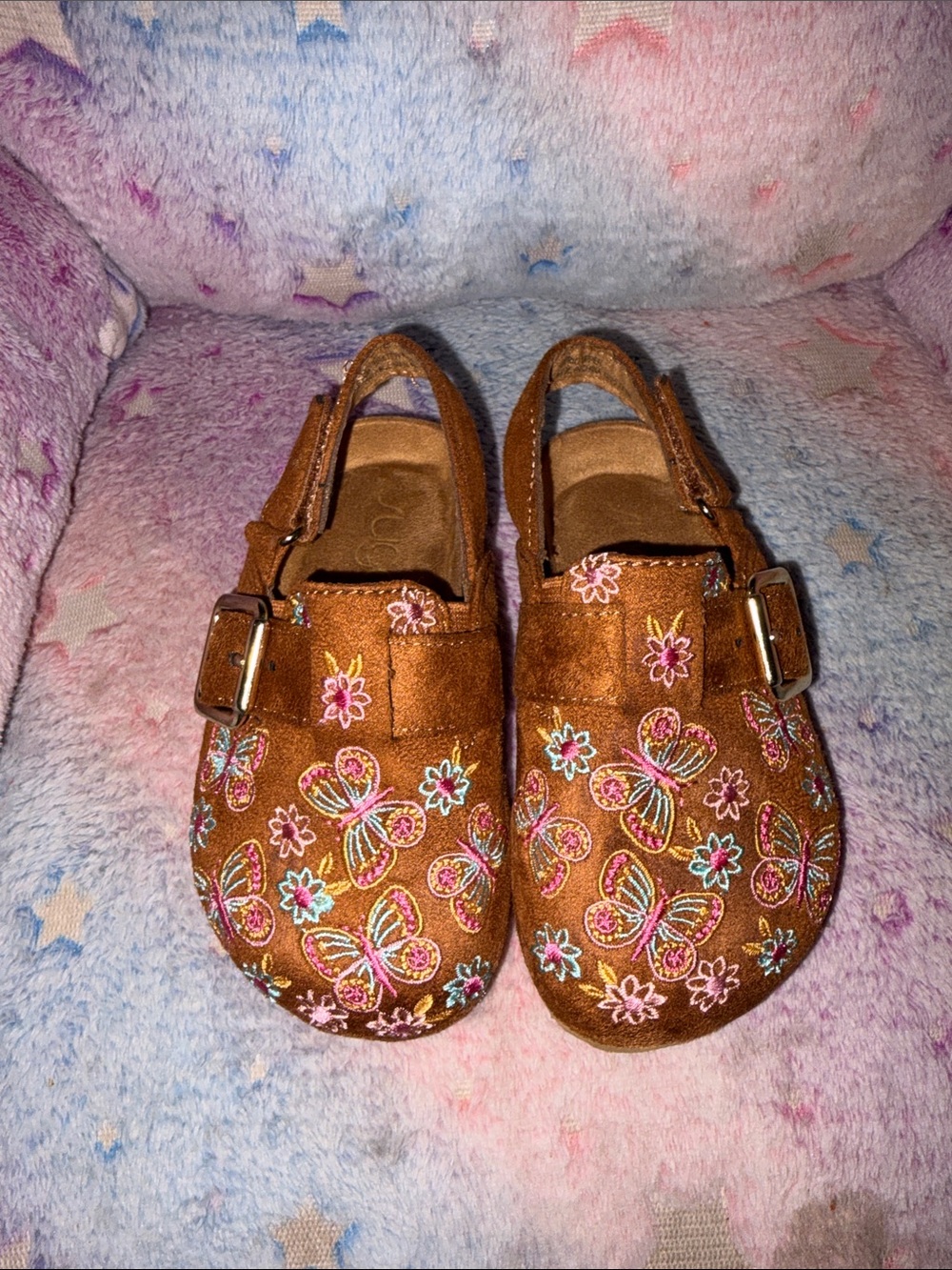Girls Brown Embroidered Butterfly Slingback Shoes